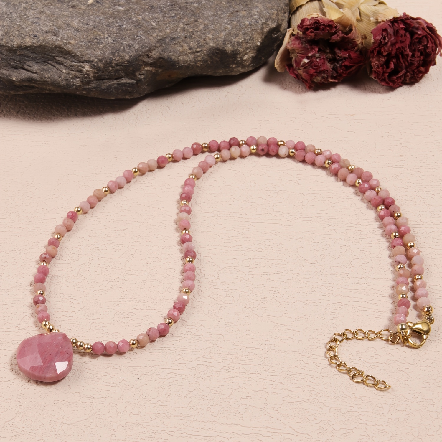 Bohemian Teardrop Pendant Necklace, Adjustable Design